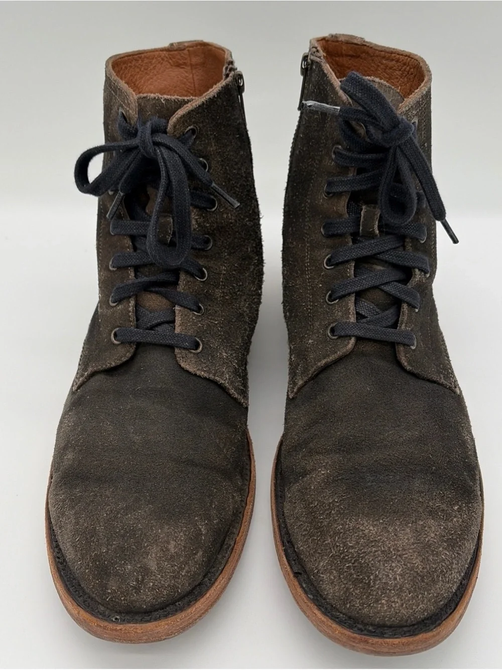 FRYE Men's Suede Bowery Combat Boots Lace-Up Goodyear Welt Construction Faded